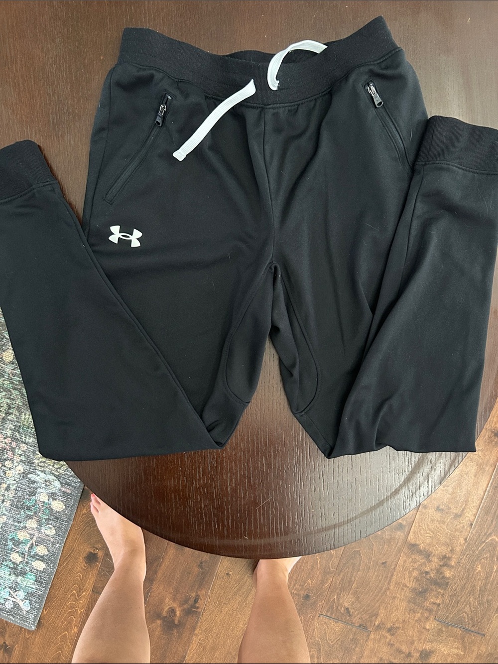 Under Armour Kids Black Jogger Pants with White Drawstring